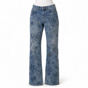 BDG Urban Outfitters Doodle Print Cowboy Jeans Size 25 Y2K Graphic Denim